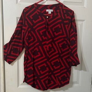 Liz Claiborne Red and Black Geometric Blouse